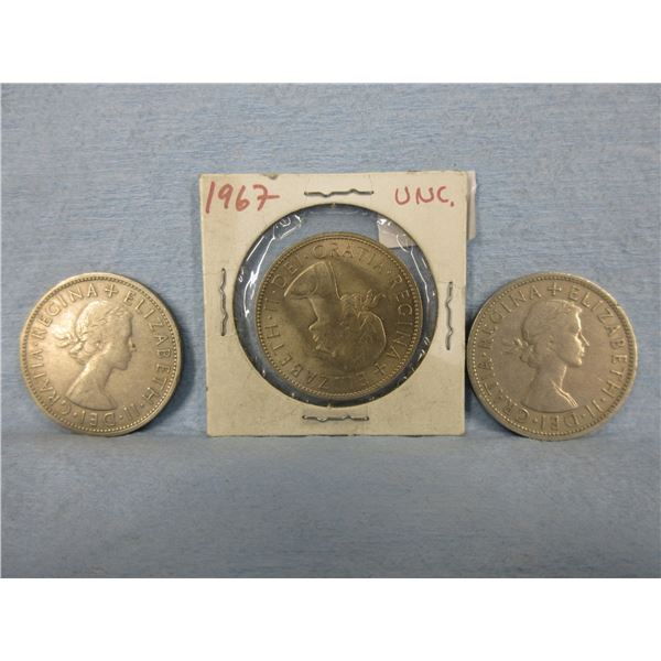 3 - UK Half Crown Coins - 1967 UNC, 1961 & 1957