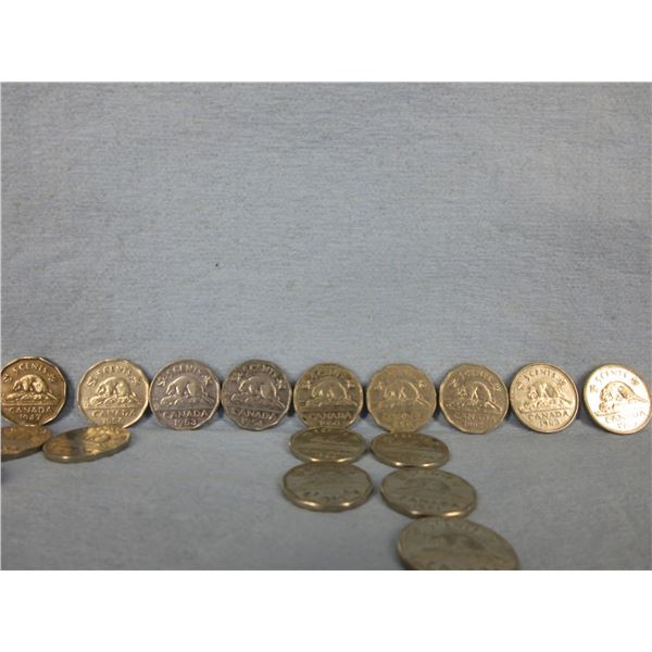 19 Canadain 5 Cent Coins