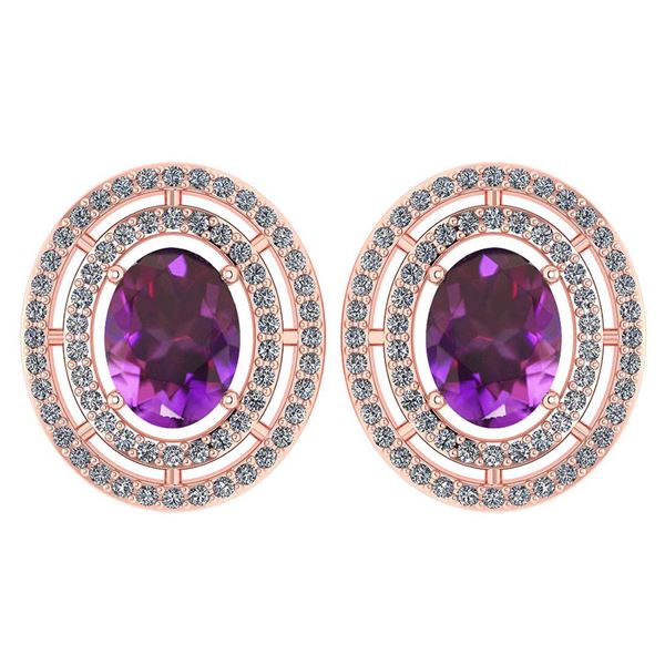 Certified 3.12 Ctw Amethyst And Diamond 18K Rose Gold H