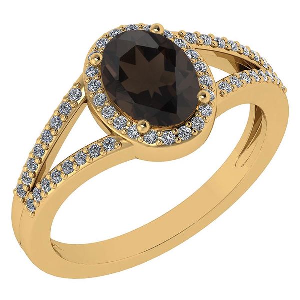 Certified 1.52 Ctw Smoky Quarzt And Diamond 14k Yellow
