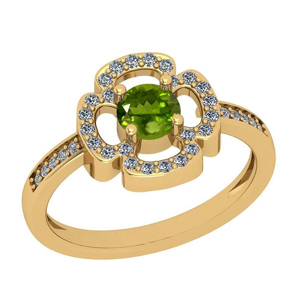 Certified 0.68 Ctw I2/I3 Peridot And Diamond 10K Yellow