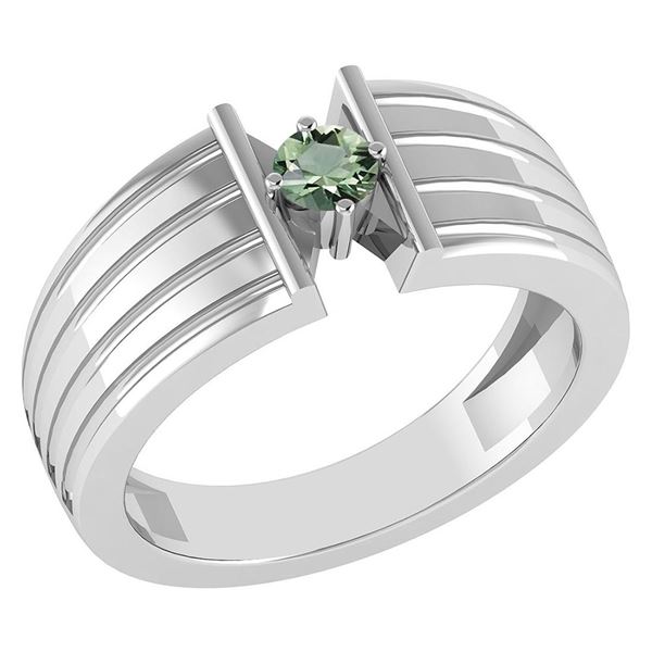 Certified 0.20 Ctw Green Amethyst Solitaire Ring 14K Wh