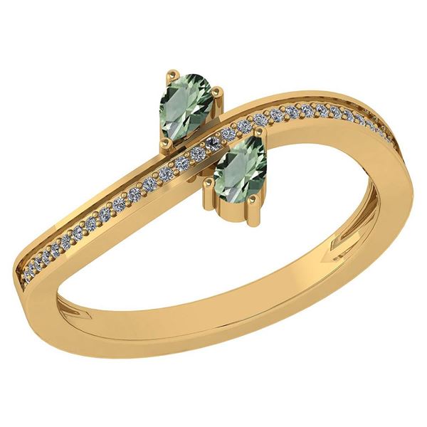 Certified 0.50 Ctw Green Amethyst And Diamond 14k Yello