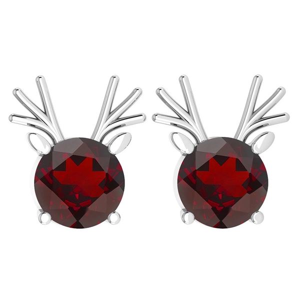 Certified 12.00 Ctw Garnet Stud Earrings 14K Gold White