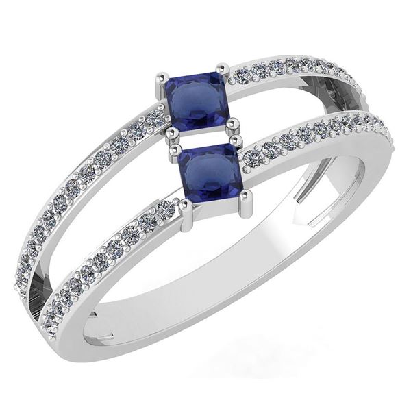 Certified 0.60 Ctw Blue Sapphire And Diamond 18k White