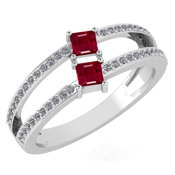 Certified 0.60 Ctw Ruby And Diamond 14k White Gold Ring