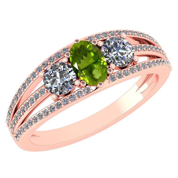 Certified 1.16 Ctw Peridot And Diamond 14k Rose Gold Ha