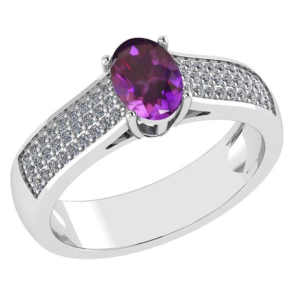 Certified 1.2Ctw Amethyst And Diamond 14k White Gold Ha