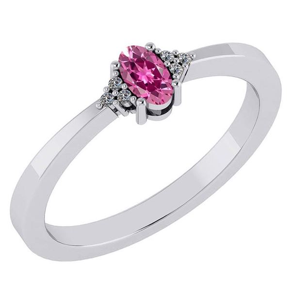 Certified 0.24 Ctw Pink Tourmaline And Diamond 18K Whit