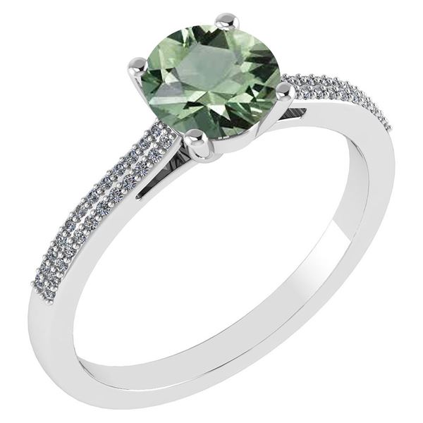 Certified 1.37 Ctw Green Amethyst And Diamond 14k White