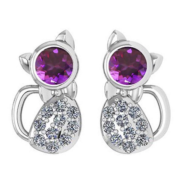Certified 0.30 Ctw Amethyst And Diamond 14K White Gold