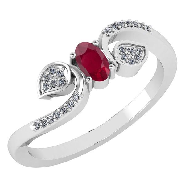 Certified 0.28 CTW Ruby And Diamond 14k White Gold Halo