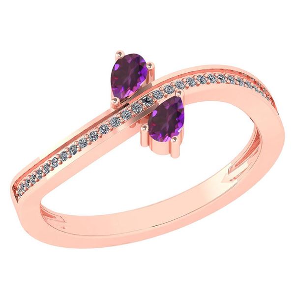 Certified 0.50 Ctw Amethyst And Diamond 18K Rose Gold R