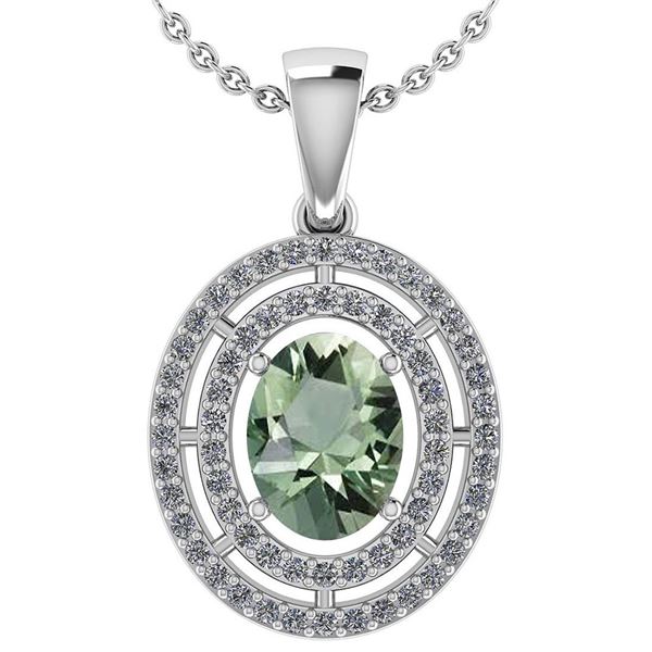 Certified 1.56 CTW Green Amethyst And Diamond 14k White