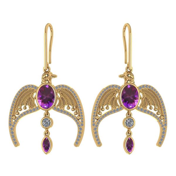 Certified 3.46 Ctw Amethsyt And Diamond Eagle Wire Hook