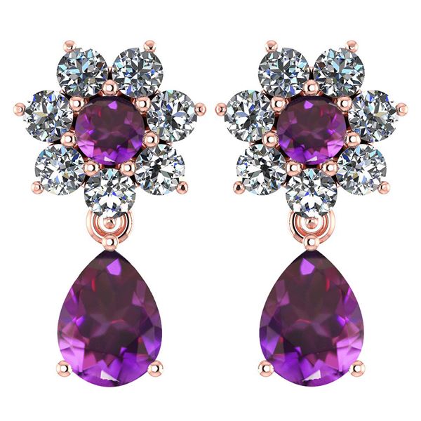 Certified 4.86 Ctw Amethyst And Diamond 14k Rose Gold H