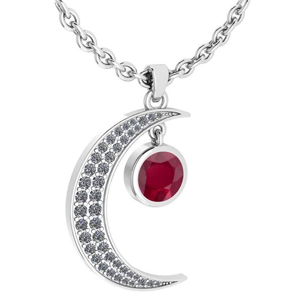 Certified 1.76 Ctw Ruby And Diamond Moon Necklace For w