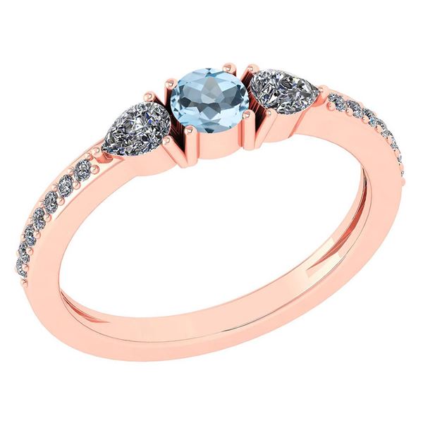 Certified 0.78 Ctw Aquamarine And Diamond 14k Rose Gold
