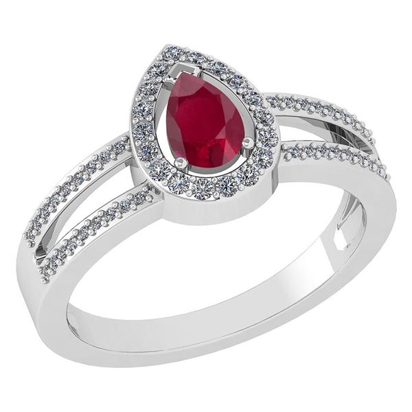 Certified 0.74 CTW Ruby And Diamond 14k White Gold Halo