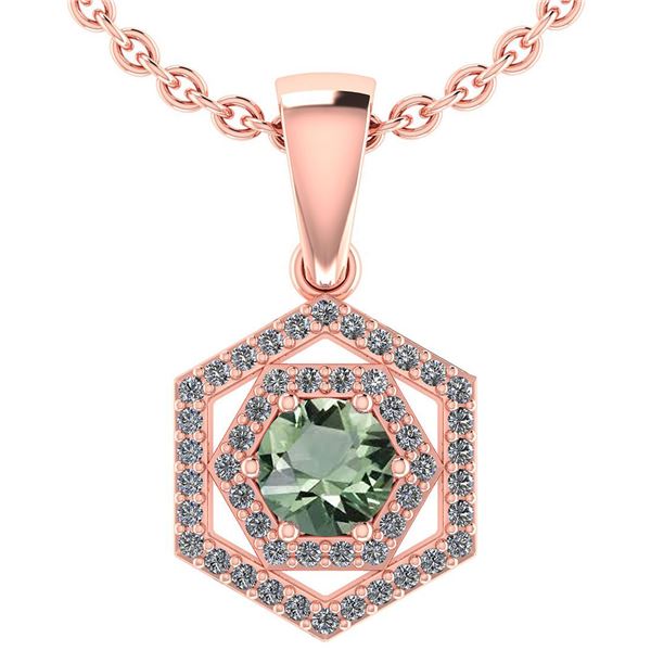 Certified 0.69 Ctw Green Amethyst And Diamond 14k Rose
