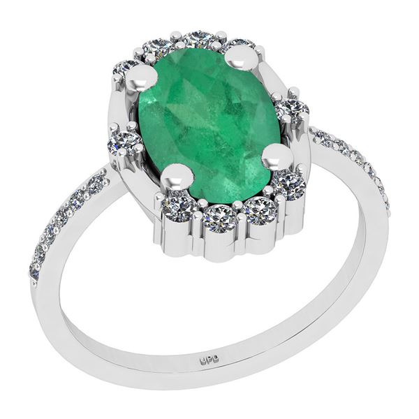 Certified 0.86 Ctw SI2/I1 Emerald And Diamond 14K White