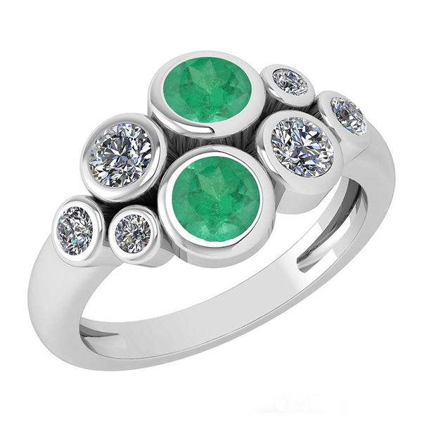 Certified 1.16 Ctw Emerlad And Diamond 14k White Gold H