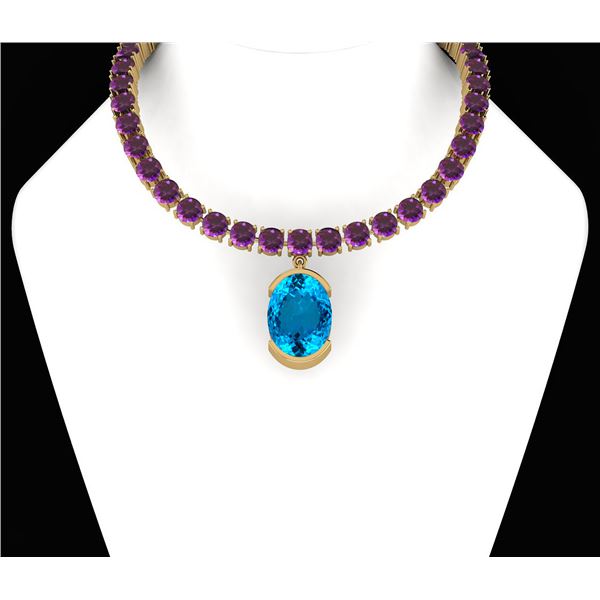 Certified 75.05 Ctw Blue Topaz & Amethyst
