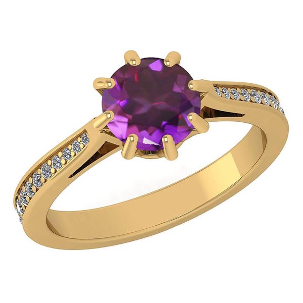 Certified 1.14 Ctw Amethyst And White Diamond Wedding/E