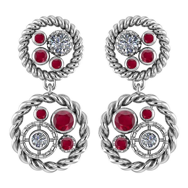 Certified 1.64 Ctw Ruby And Diamond 14K White Gold Stud