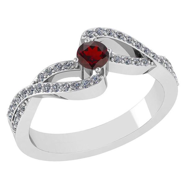 Certified 0.61 Ctw Garnet And Diamond 18K White Gold Ha
