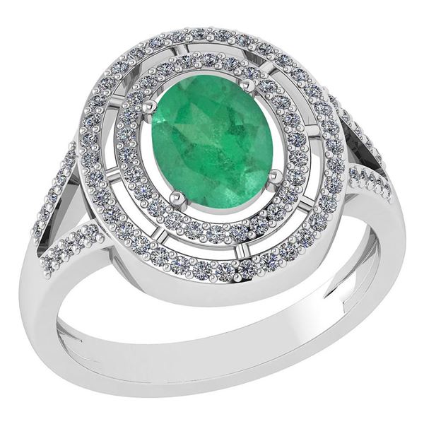 Certified 1.66 Ctw Emerald And Diamond 14k White Gold H