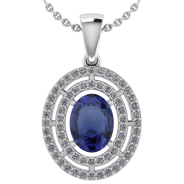 Certified 1.56 CTW Blue Sapphire And Diamond 14k White