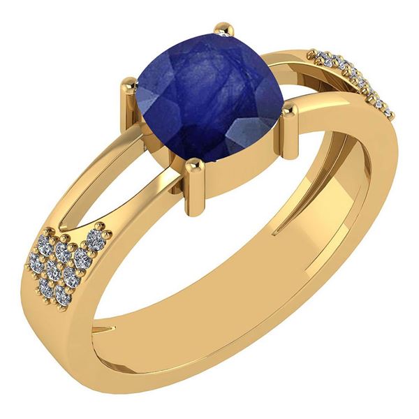 Certified 1.14 Ctw Blue Sapphire And Diamond 14K Yellow