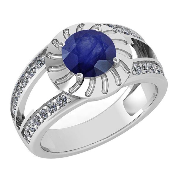 Certified 1.58 Ctw Blue Sapphire And Diamond Wedding/En