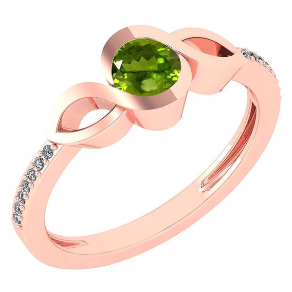 Certified 0.52 Ctw Peridot And Diamond 18K Rose Gold Ri