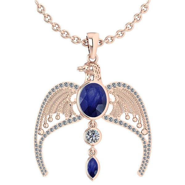 Certified 3.41 Ctw Blue Sapphire And Diamond Eagle Neck