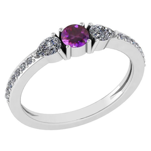 Certified 0.78 Ctw Amethyst And Diamond 14k White Gold
