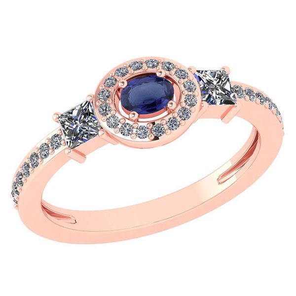 Certified 0.77 Ctw Blue Sapphire And Diamond 14k Rose G