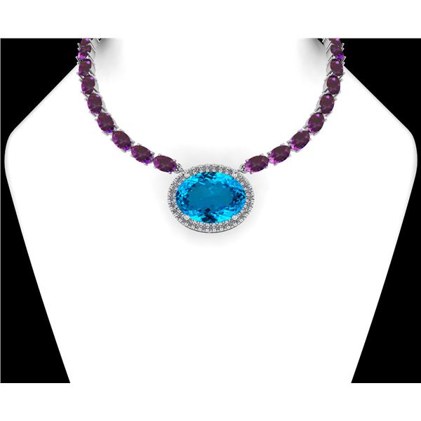 Certified 76.30 Ctw Blue Topaz & Amethyst And Diamond I