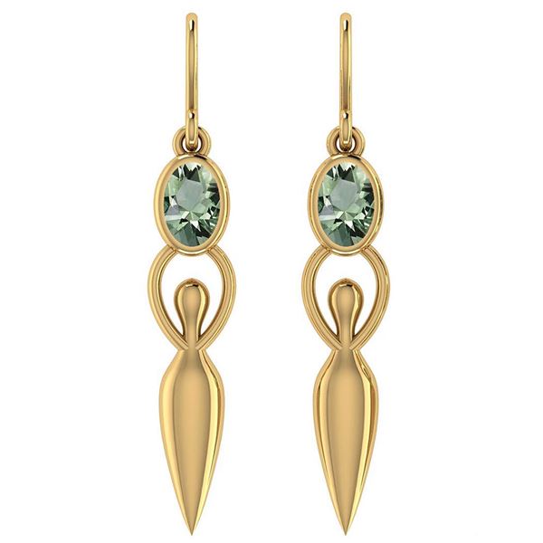 Certified 1.00 Ctw Green Amethyst And Diamond 14k Yello