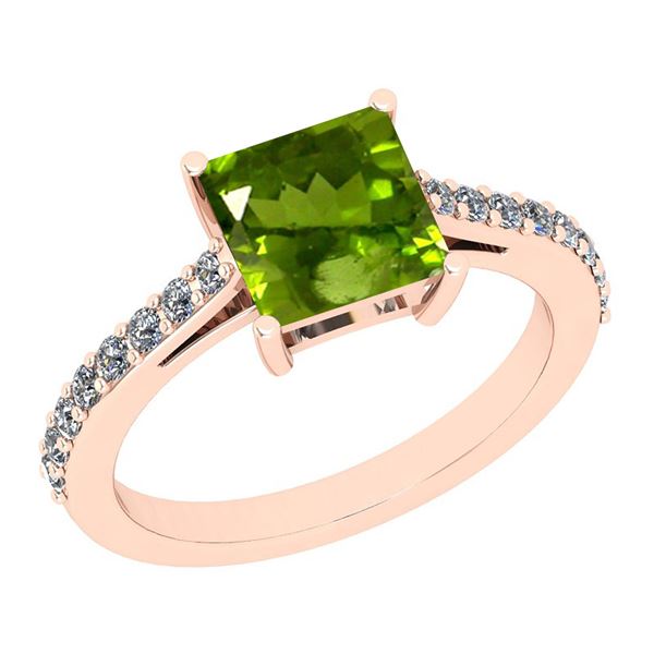Certified 1.20 Ctw I2/I3 Peridot And Diamond 10K Rose G