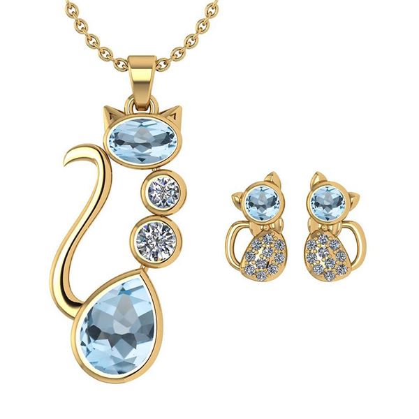 Certified 2.37 Ctw Aquamarine And Diamond Cat Necklace
