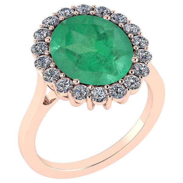 Certified 5.77 Ctw Emerald And Diamond VS/SI1 Halo Ring