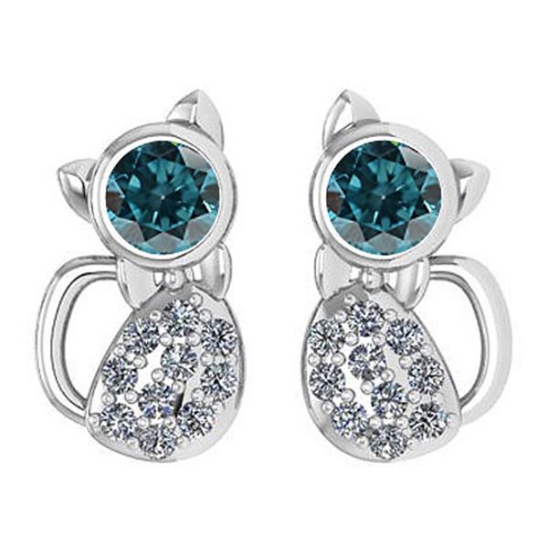 Certified 0.30 Ctw Treated Fancy Blue Diamond And White