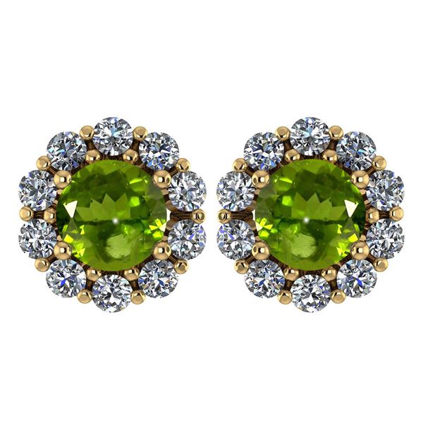 Certified 2.30 Ctw Peridot And Diamond 14k Yellow Gold