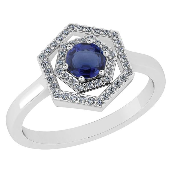 Certified 0.69 Ctw Blue Sapphire And Diamond 14k White