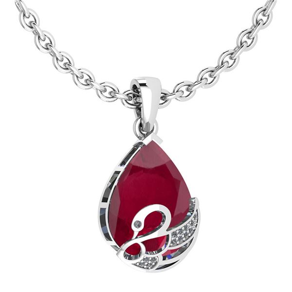 Certified 7.40 Ctw Ruby And Diamond VS/SI1 Necklace 14K