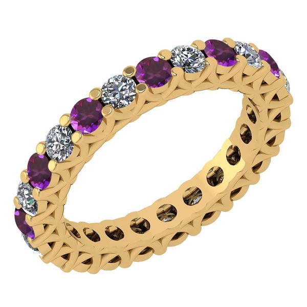 Certified 1.61 Ctw Amethyst And Diamond 18K Yellow Gold