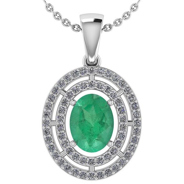 Certified 1.56 Ctw Emerald And Diamond 18K White Gold H