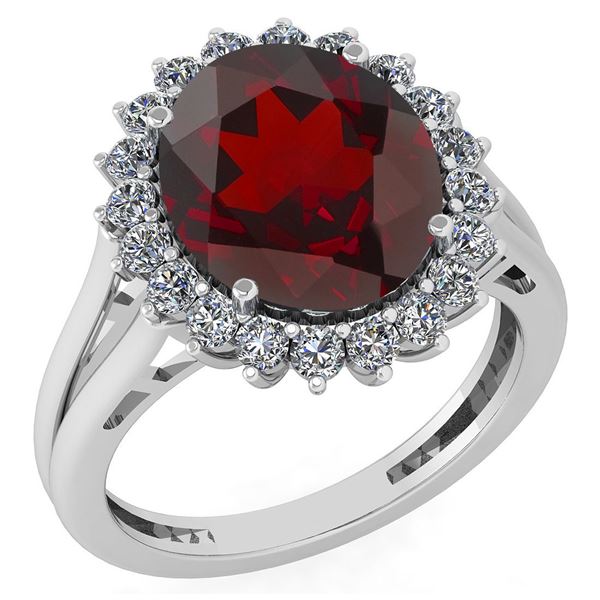Certified 5.65 Ctw Garnet And Diamond VS/SI1 Halo Ring